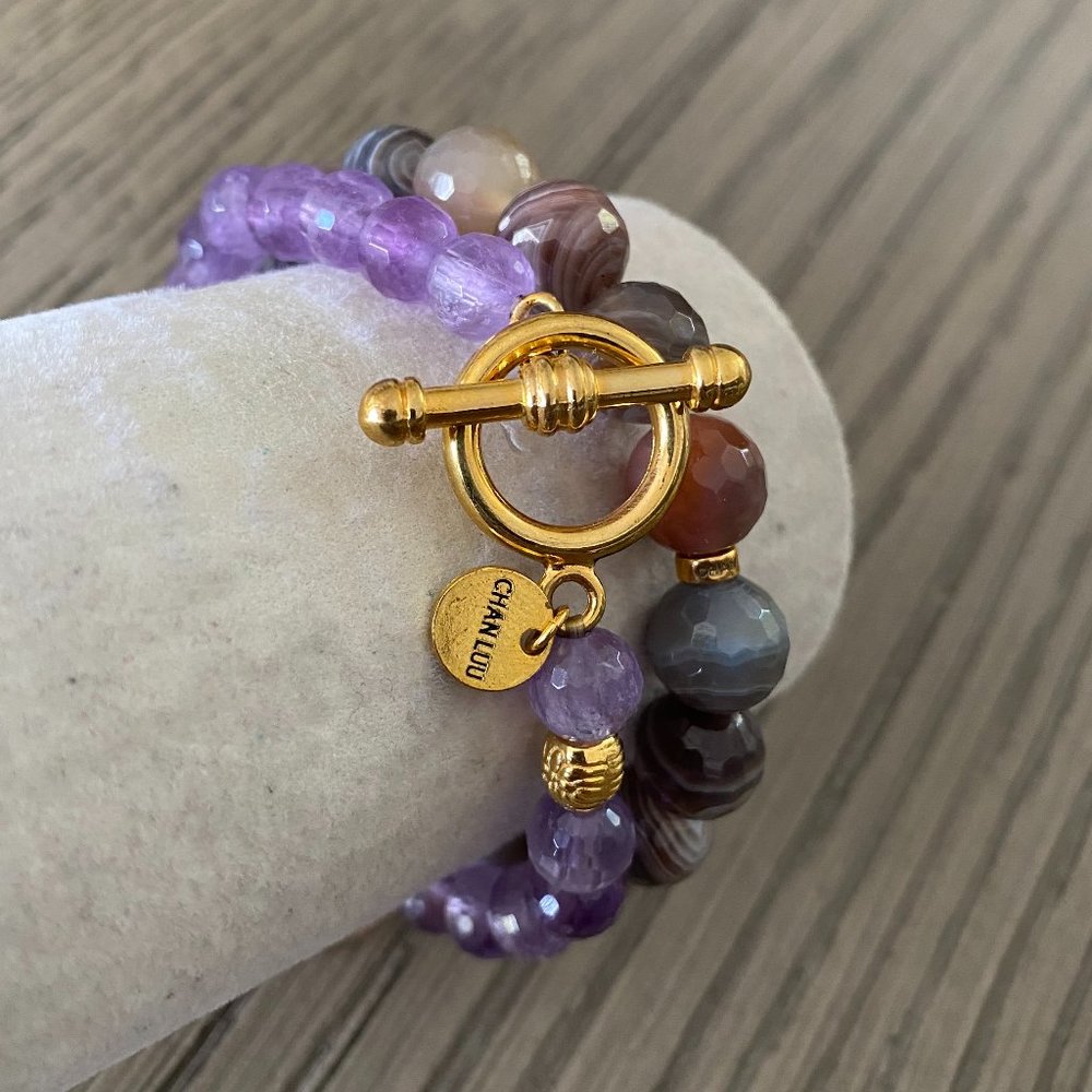 Chan Luu Botswana Agate Amethyst Bracelet Set